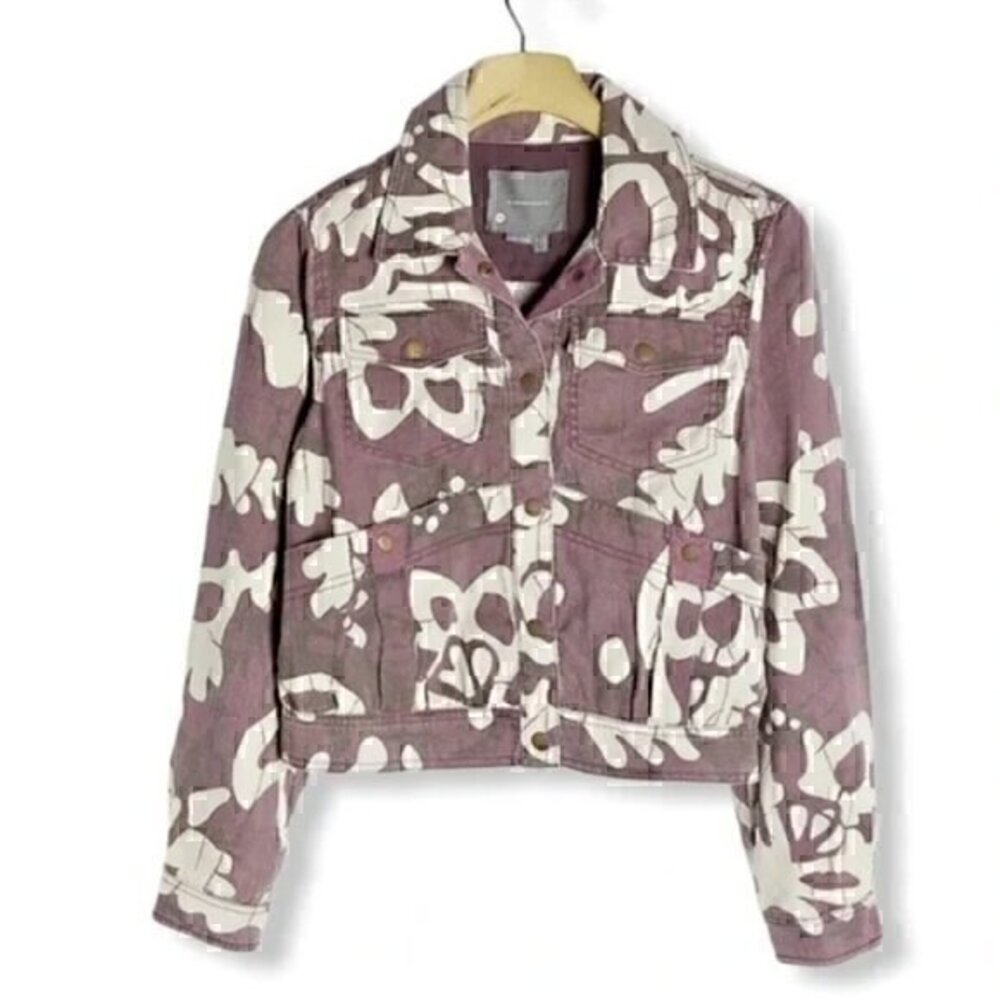Anthropologie Mags Utility Trucker Jacket Purple Motif - Picture 1 of 11